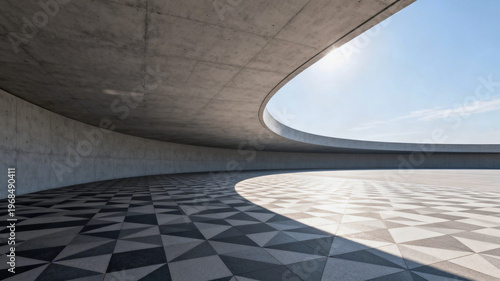 Modern Curved Concrete Architecture with Geometric Floor