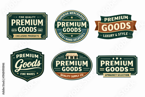 Premium goods vintage style labels and badges set for quality products and exclusive merchandise branding
