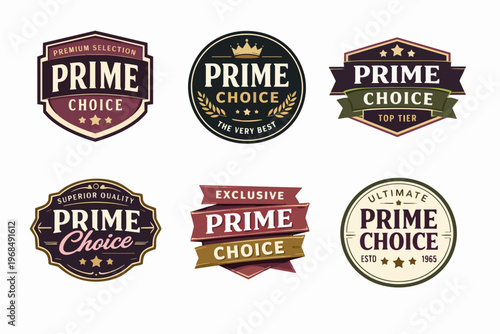 Prime choice labels set representing premium selection, superior quality, and top-tier merchandise