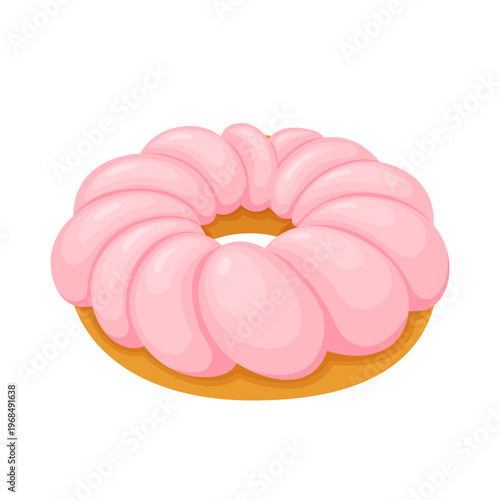 Cute Cartoon Dessert Pink Cream Donut Vector Illustration