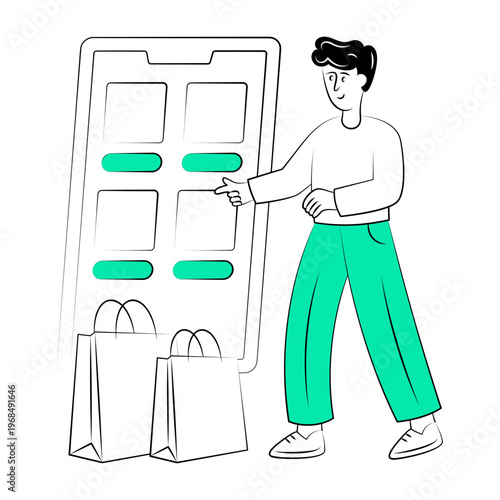 A hand drawn style illustration of online purchasing

