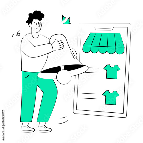 Drawing style illustration depicting a shopping notification

