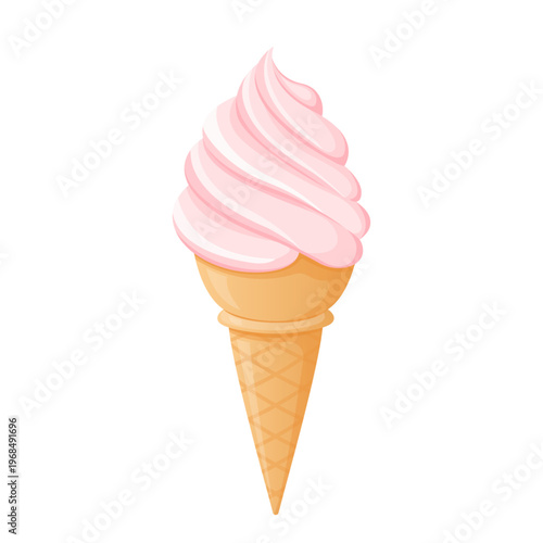 Cute Cartoon Dessert Soft Serve Ice Cream Vector Illustration