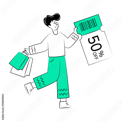 Hand drawn style illustration showing a person holding a discount tag