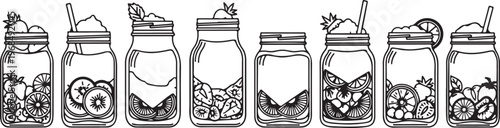 A collection of ornate antique perfume bottles with intricate designs Vector