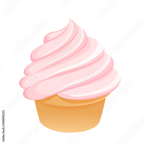 Cute Cartoon Pink Strawberry Ice Cream Cup Vector Illustration