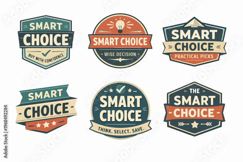 Smart choice logo set showing quality assurance and wise decision concept with vintage badges and emblems