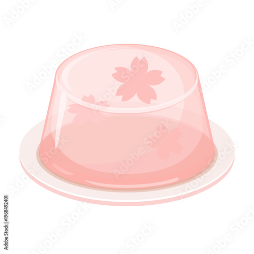 Cute Cartoon Dessert Pink Sakura Jelly Dessert Vector Illustration
