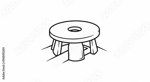 Simple line drawing of a round stool with a central hole and four legs