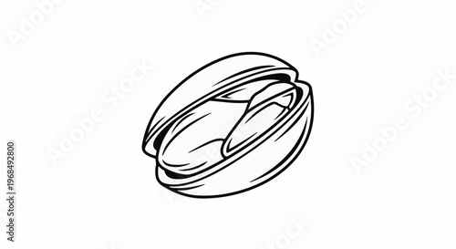 Stylized black and white illustration of a single pistachio nut