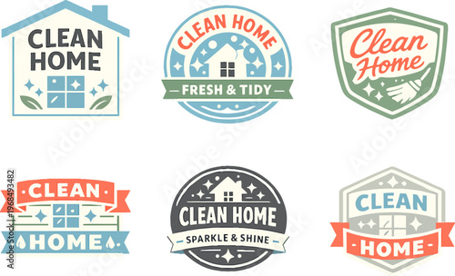 Home cleaning service logos showcasing fresh, tidy, sparkle, and shine concepts for professional janitorial and domestic care