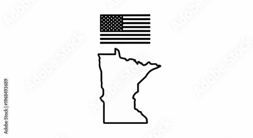 Outline of Minnesota state map with American flag above