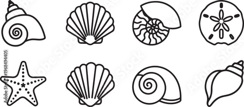 Simple line drawings of mushrooms and fungi with detailed caps and stalks Vector