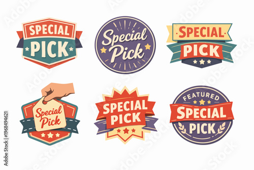 Special pick featured labels set. Vintage badges and stickers collection for best choice products and services