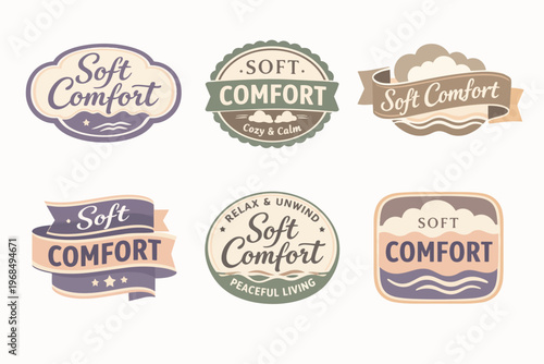 Collection of soft comfort concept branding emblems, offering a feeling of relaxation, coziness, and peaceful living