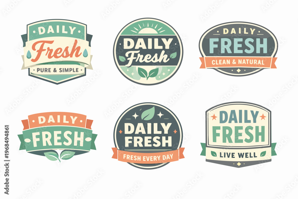 Fototapeta premium Collection of daily fresh badges and labels featuring organic food, healthy lifestyle, and natural product concepts