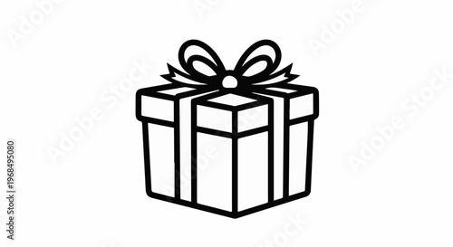 A simple black and white line drawing of a gift box with a ribbon and bow