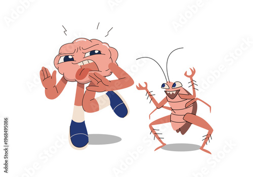 Brain character showing a disgusted and annoyed facial expression. negative feelings, disapproval, Flat vector design illustration.