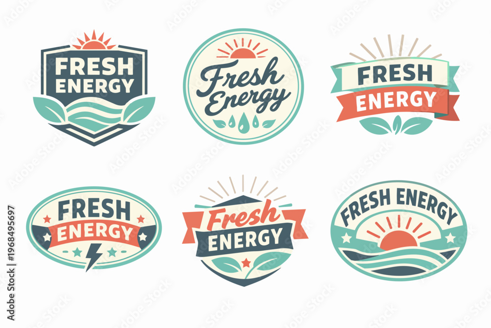 Obraz premium Assortment of fresh energy logos featuring natural elements for environmental protection and eco-friendly electricity concepts