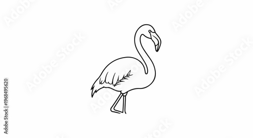 A simple black and white outline drawing of a flamingo standing on one leg