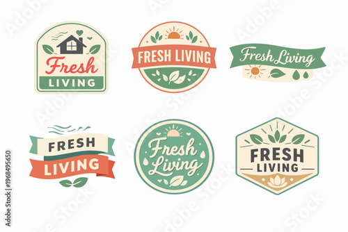 Fresh living logo collection displaying a variety of green, organic, and environmentally conscious badge designs for brands