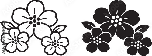 Sakura flower icon set outline and silhouette vector illustration.