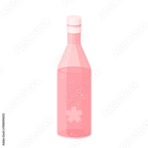 Cartoon Pink Sakura Flower Glass Bottle Vector Illustration