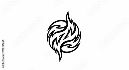 Abstract black tribal symbol resembling a swirling flame within a circular outline