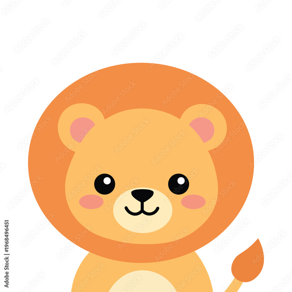 Fototapeta premium Adorable little lion cartoon character illustration with happy face and mane
