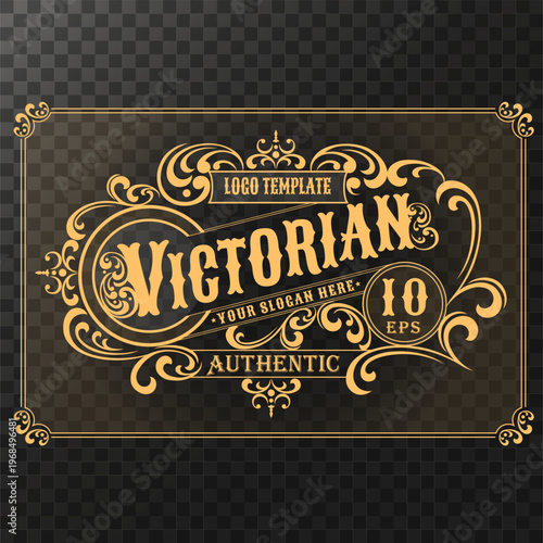 Vintage ornate antique rectangular elegant luxury typographic victorian style logo for your business, shop sign, label, whiskey, rum, beer, scotch, vodka, cognac, bakery etc