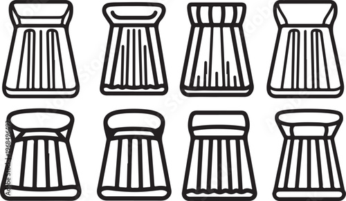 A collection of eight empty drinking glasses against a white background Vector