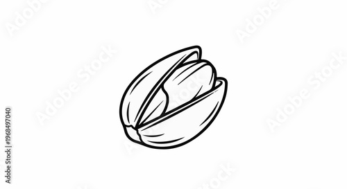 Detailed black and white outline drawing of an open pistachio nut