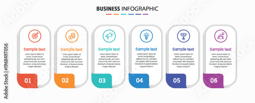 Business infographic design template with icons and 6 options or steps	