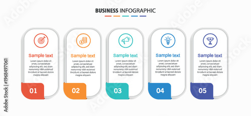 Business infographic design template with 5 options, steps or processes	