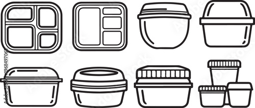 A collection of different types of buckets and pails in black and white Vector