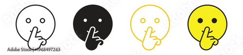 Shushing face emoji icon set isolated on white background. Vector illustration.