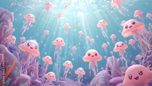 Underwater World of Cute Jellyfish Illustrations in Bright Colors