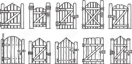 Technical drawing of various ladder types and structural frames Vector