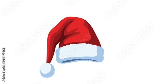 Traditional red and white Santa hat with a soft fluffy texture and a pom-pom on the end for festive holiday celebrations.