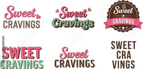 A collection of sweet cravings logos in varying styles and color schemes are displayed against a white background high quality professional detailed modern