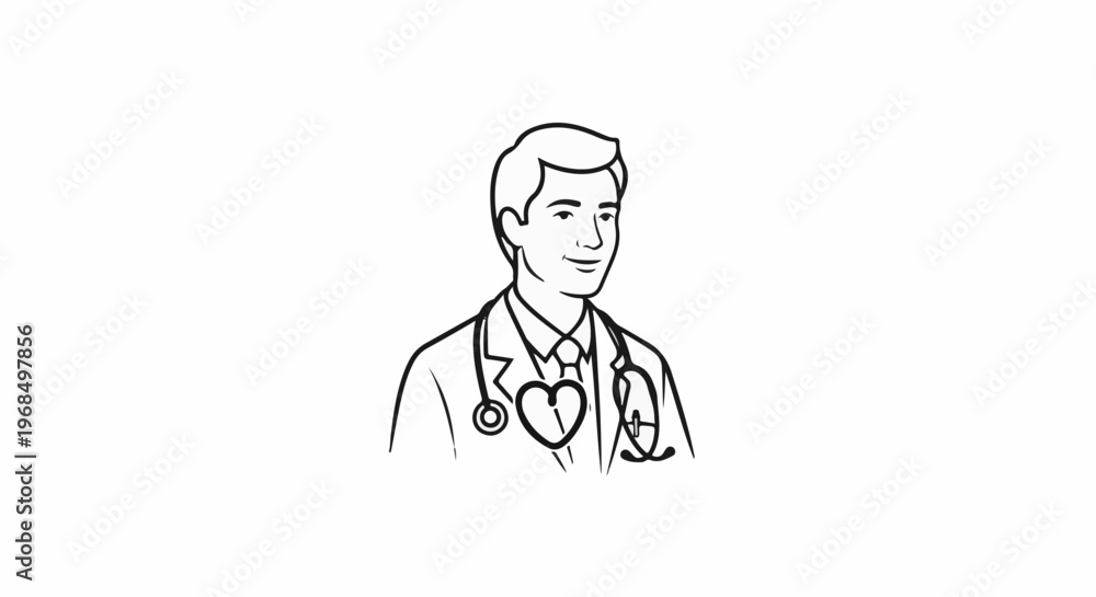 Fototapeta premium A line drawing of a male doctor wearing a stethoscope and tie