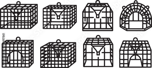 Creativity in progress showcasing eight different wire mesh sculptures Vector