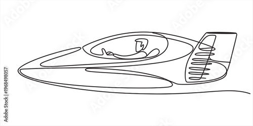A continuous line drawing illustration of a futuristic racing car with a driver inside the cockpit Vector, illustration