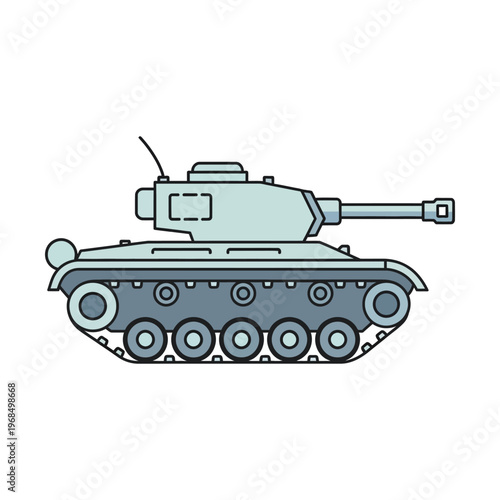 Stylized Light Blue Tank Illustration, Military Vehicle, Armor, Combat Machine