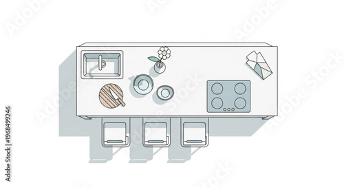 Overhead view of a kitchen island with sink and stove.