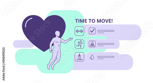 Healthy Lifestyle: Heart, Fitness Icons, and Motivation