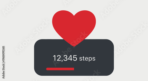 Healthy Lifestyle: Heart Icon Above Step Counter Displaying 12,345 Steps