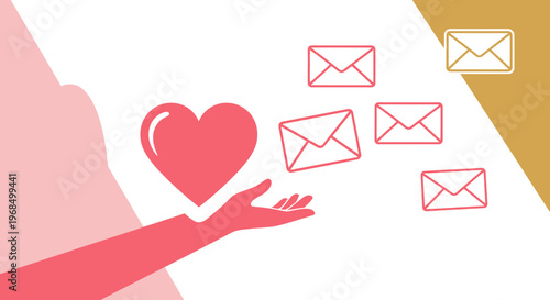 Heart and Envelopes Illustration: Love Communication, Sending Messages, Valentine's Day