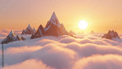 Majestic Sunrise Over Snow-Capped Peaks Above Soft Cloud Layers