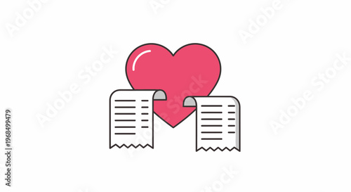 Heart and Receipts Icon: Love for Shopping, Budgeting, or Financial Love